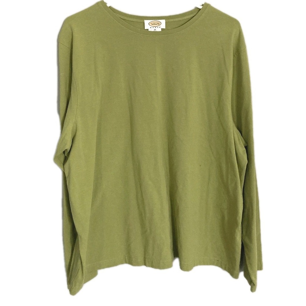 Vtg Talbots Shirt Women 2X Green Stretch Crew Neck Long Sleeve Cotton Basic Top